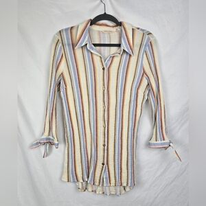 Soft Surroundings Senna Gauze Tunic Shirt Women's Large Button-Up Collar Striped